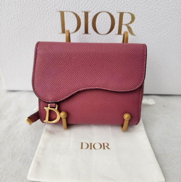 Auth Dior Montiagne Saddle Pink Trifold Wallet - Picture 1 of 10